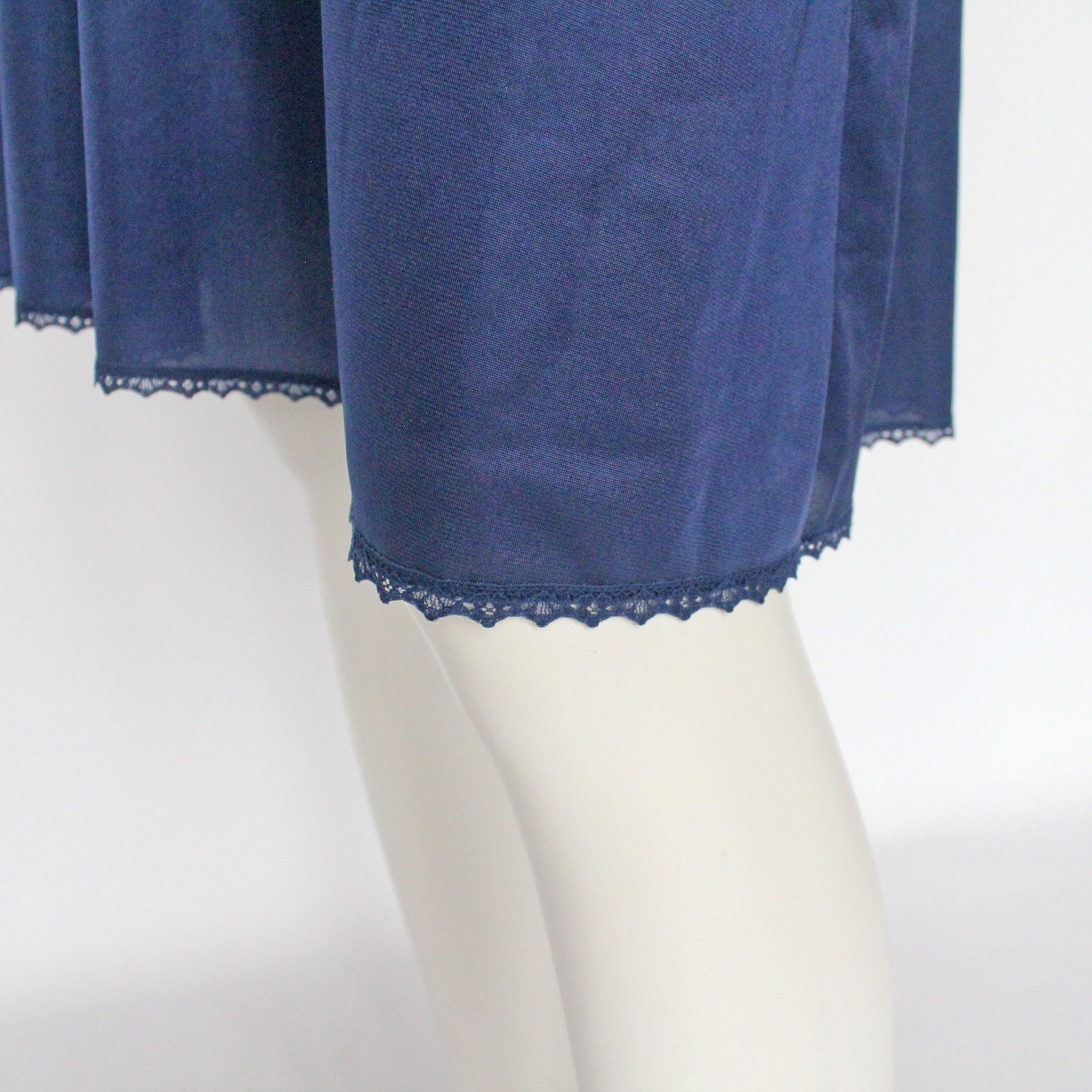 70's Navy Blue Half Slip with Narrow Lace at Hem / Vanity Etsy