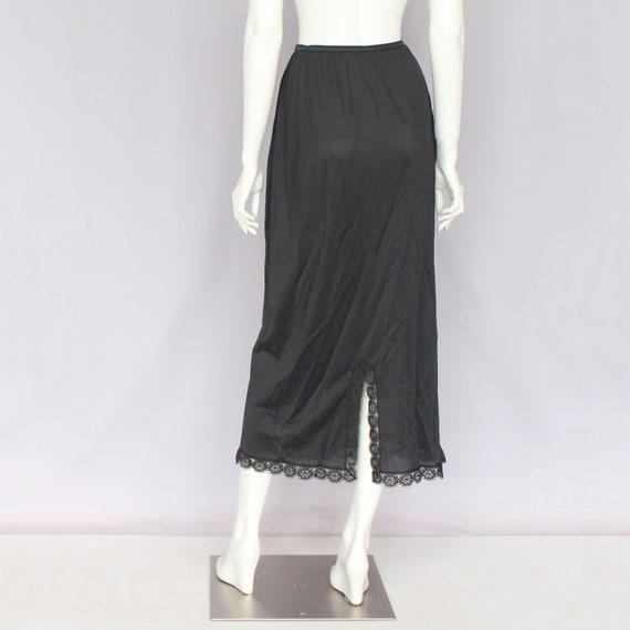70's Lorraine Long Black Half Slip with Slit / Lace /… Gem