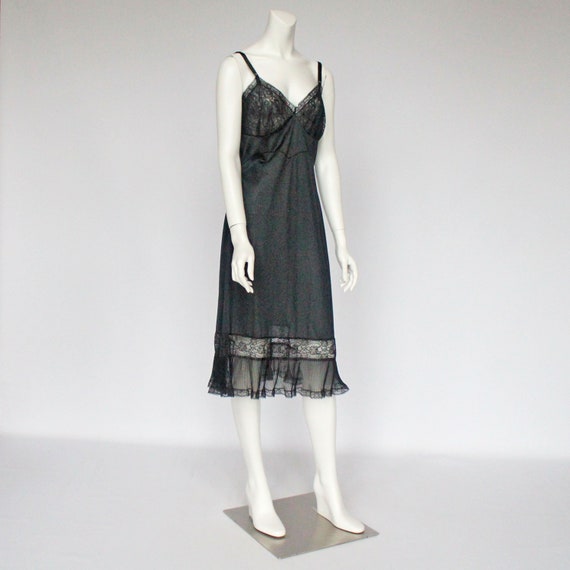 50's  Black Full Slip with Lace Trim and Crystal … - image 5