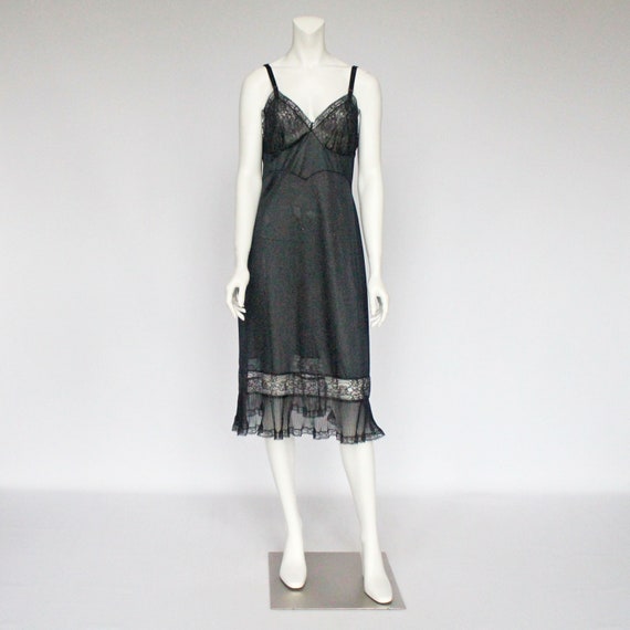 50's  Black Full Slip with Lace Trim and Crystal … - image 4
