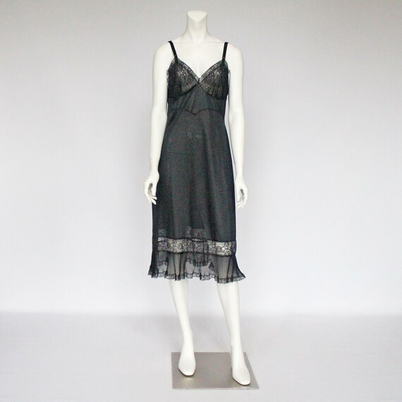 50's Black Full Slip with Lace Trim and Crystal Plea… Gem