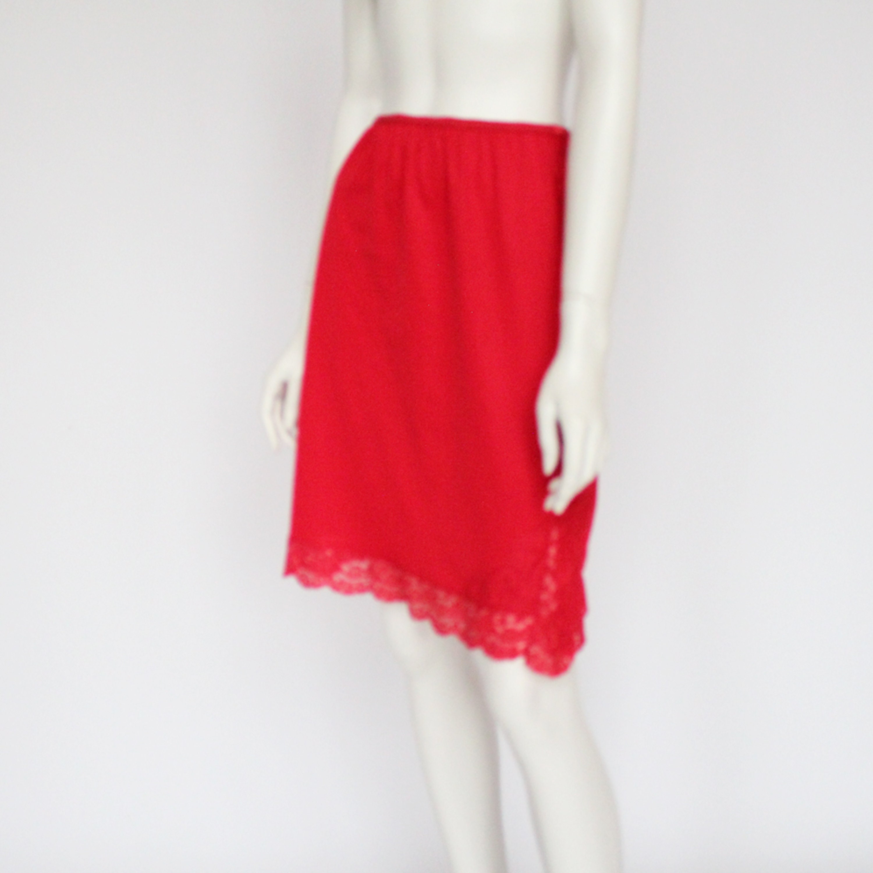 60's Red Half Slip With Lace at Hemline / Hollywood Vassarette / Side