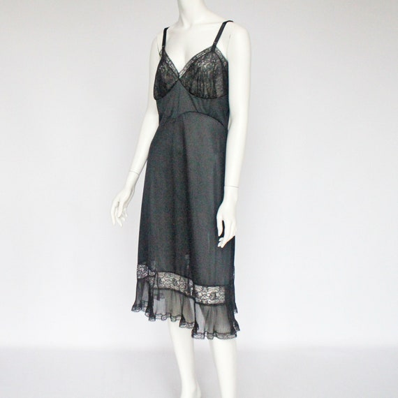50's  Black Full Slip with Lace Trim and Crystal … - image 6