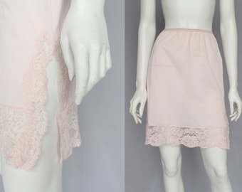 60's Pink Vanity Fair Half Slip with Wide Lace at Hem and Side Slit / Small