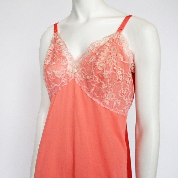 60's Artemis Full Slip with Lace Trim / Coral / S… - image 6