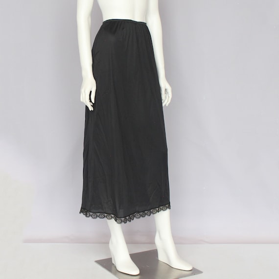 70's Lorraine Long Black Half Slip with Slit / Lace /… Gem