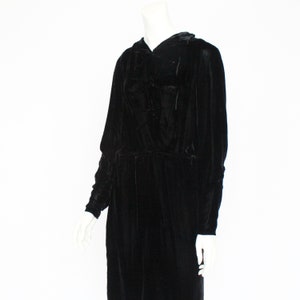 30's Black Velvet Dress / Midi Length Vintage Dress with Long Sleeves / Silk Velvet Dress / Small image 5