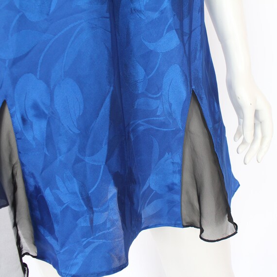80's Cobalt Blue Satin Jacquard Nightgown with Sh… - image 7