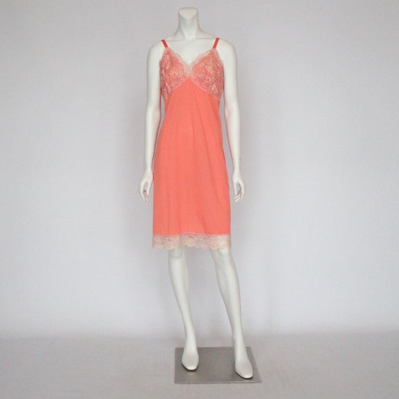 60's Artemis Full Slip with Lace Trim / Coral / S… - image 3
