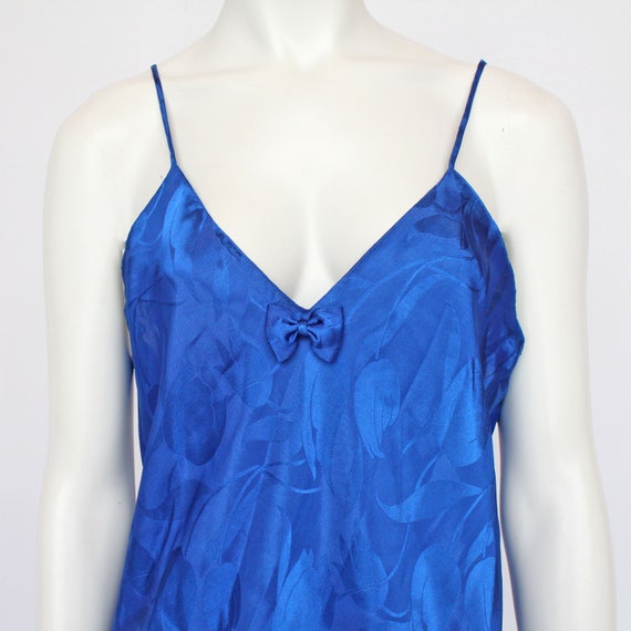 80's Cobalt Blue Satin Jacquard Nightgown with Sh… - image 3