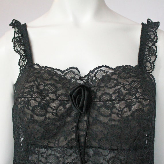 60s Olga Mini Black Lace Nightgown with Bra / Bab… - image 6