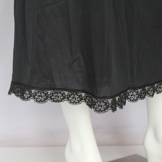 70's Lorraine Long Black Half Slip with Slit / Lace /… Gem