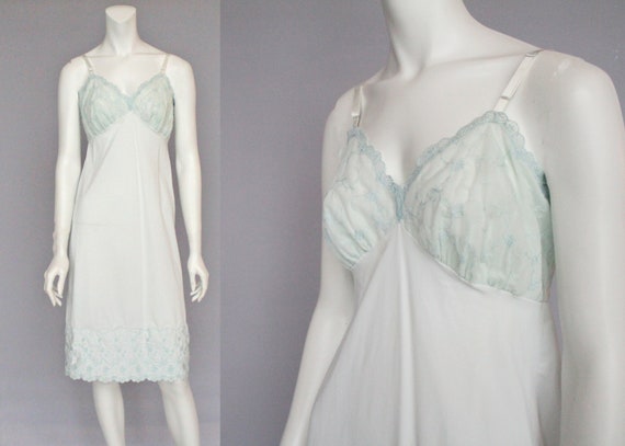 60's Van Raalte Light Blue Full Slip with Embroid… - image 1