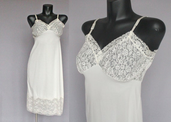 60's Beige Full Slip with Lace Bodice / Van Raalt… - image 1