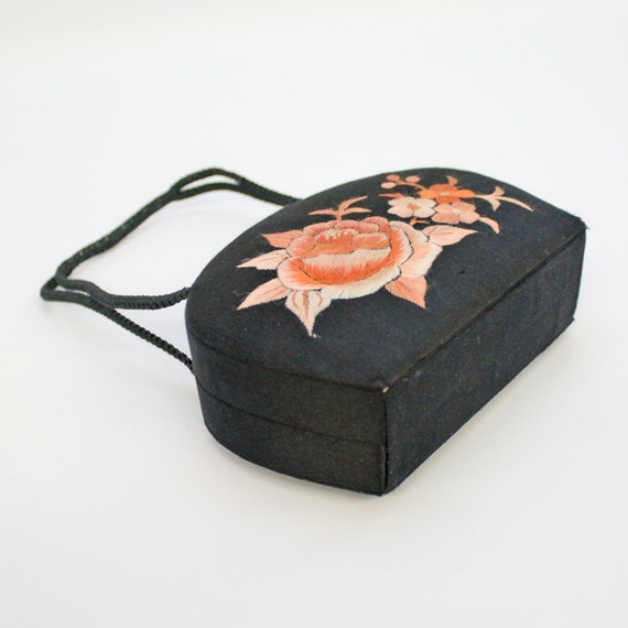 Small Vintage Black Satin Box Purse with Mirror /… - image 3