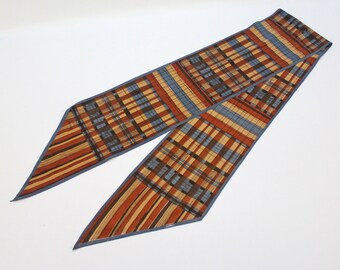 80s Vera Brown Plaid Sash Scarf / Vera Neumann / Brown, Slate, Blue, Tan, Black / 62" x 7"