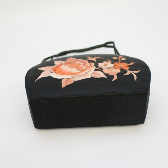 Small Vintage Black Satin Box Purse with Mirror /… - image 4