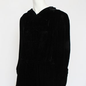 30's Black Velvet Dress / Midi Length Vintage Dress with Long Sleeves / Silk Velvet Dress / Small image 3