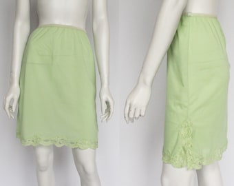 60's Light Green Mini Half Slip / Gaymode / Vintage Short Slip with Slit / Pillow Tab / Small