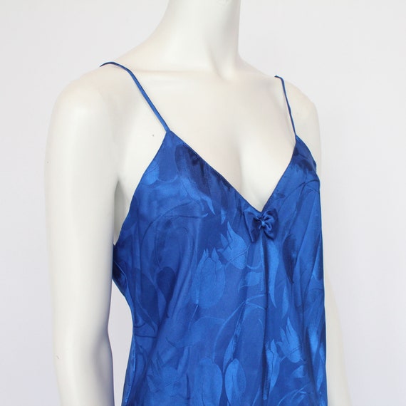 80's Cobalt Blue Satin Jacquard Nightgown with Sh… - image 6