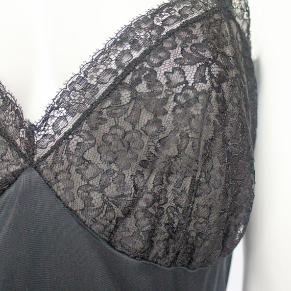 50's  Black Full Slip with Lace Trim and Crystal … - image 8