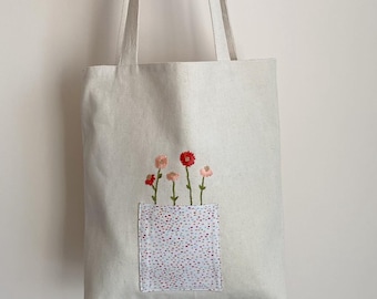 Hand Embroidered Floral Tote Bag – Eco-Friendly Market Bag