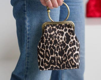 Leopardenmuster Geldbörse - Vintage Designer-Tasche, Tasche mit Leopardenmuster, Abendtasche für Frauen, handgefertigte Stofftasche für die Schulter