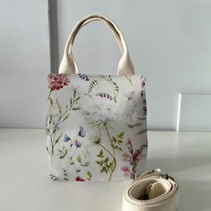 Borsa tote piccola in tela floreale - Mini borsa tote casual in tessuto, borsa tote con stampa floreale, borsa con tracolla, borsa a mano dal design estivo