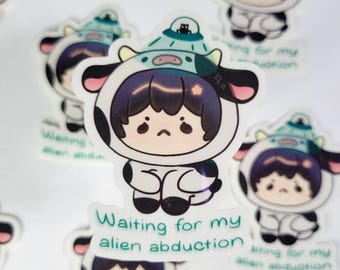 Alien Abduction Cow Sticker: Water-Resistant Vinyl Sticker