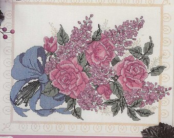 Golden Bee / Candamar Designs "Blue Ribbon Floral Picture" Cross Stitch Kit #60455 OPENED / INTACT