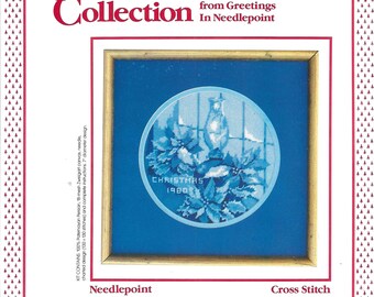 RARE! Greetings in Needlepoint "Flower of Christmas" 1980 Christmas Plate Collection Cross Stitch/Needlepoint Chart