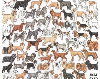 EXTREMELY RARE! Jeanette Crews "61 Dog Breeds" One Nighters Cross Stitch Chart #474