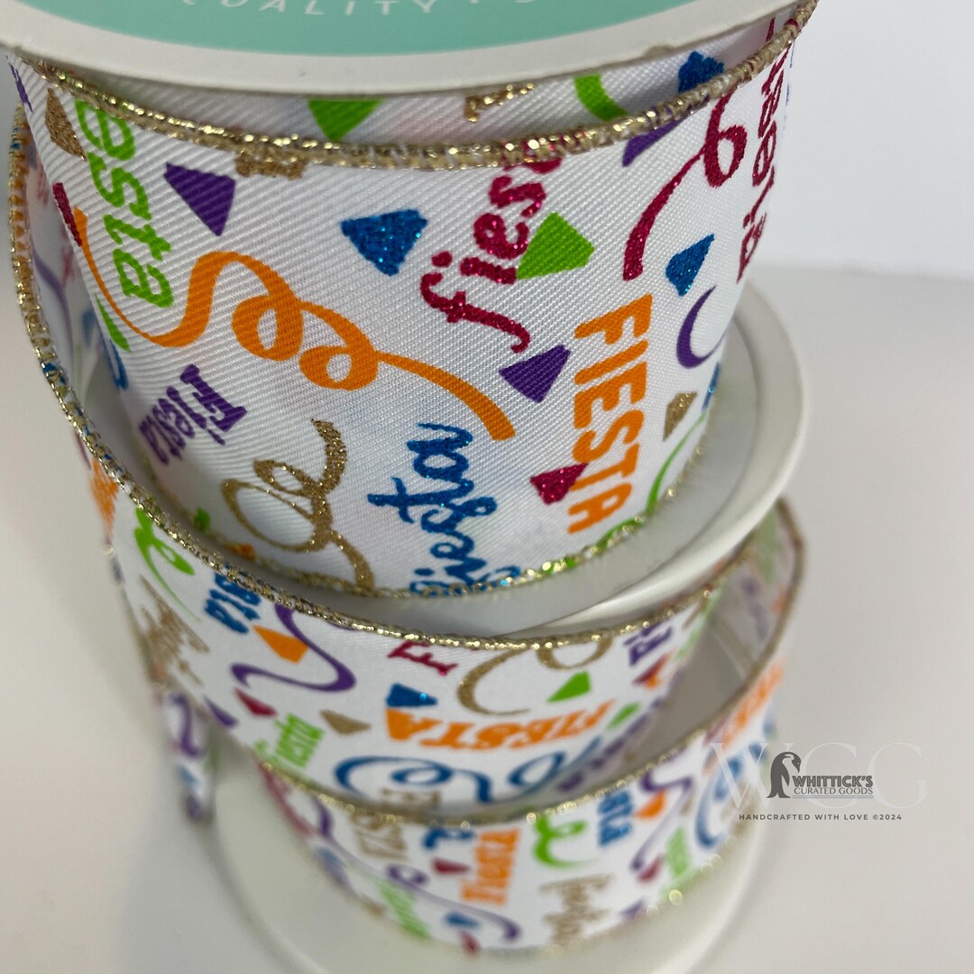 Fiesta Glitter Ribbon – Wired Edge Party Ribbon for Crafts, Wreaths ...