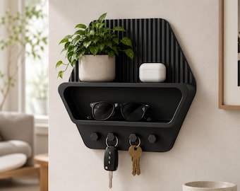 Hex Key Holder Shelf | Wall Mounted Entryway Organizer | Key Holder Shelf |  Mail and Key Organizer | Modern Home Decor