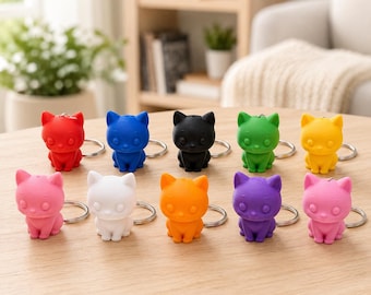 20 Piece Cat Keychain Bulk Set | Colorful Cat Bag Charms | Mini Cat Keyrings | Cat Lover Party Favors | Wholesale Cat Gifts