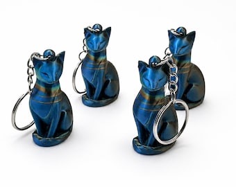 3D Printed Multi-Color Cat Keychain | Egyptian Cat Keyring | Bastet Style Cat Charm | Cute Cat Lover Gift | Small Cat Figurine Keychain