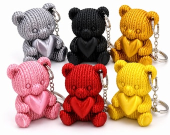 Teddy Bear Keychain with Heart | 3D Printed Bear Charm | Cute Bear Key Ring | Colorful Backpack Charm | Gift for Her or Him