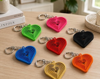 16 Piece Heart Fidget Keychain Bulk Set | Colorful Heart Keyrings | Sensory Bag Charms | Party Favors | Classroom Prizes