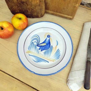 Antique French Cockerel Plate: 19th Century Folk Art Earthenware