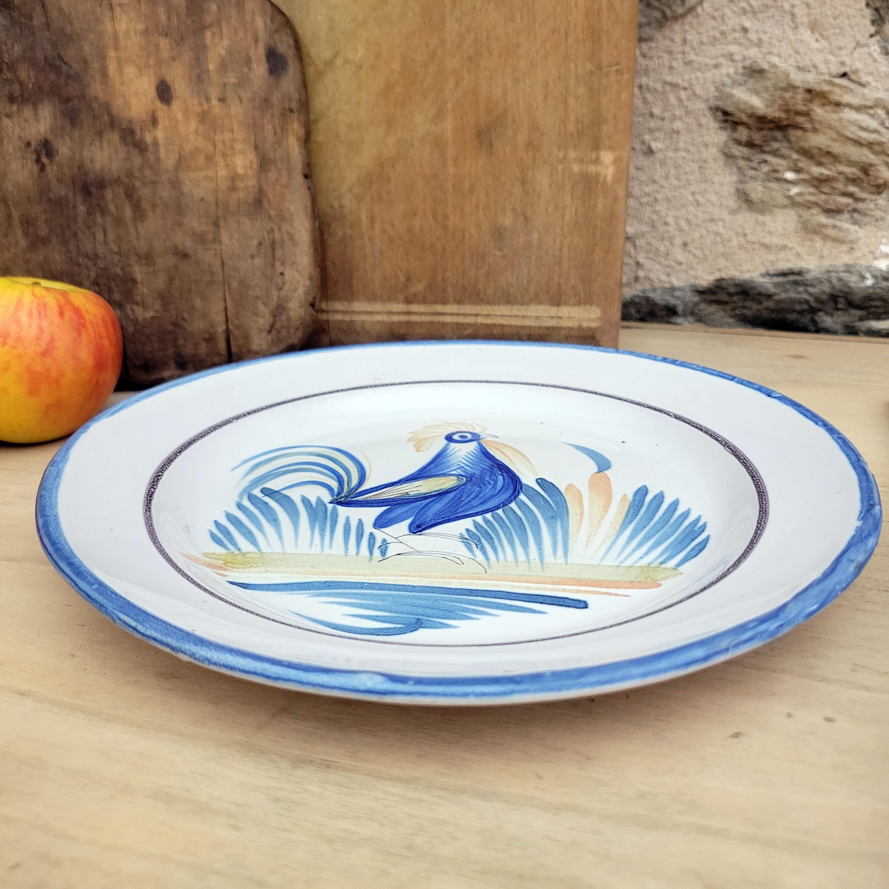 Assiette Ancienne En Faïence Du 19e Siècle - Centre France - Décor Coq Et Oiseau