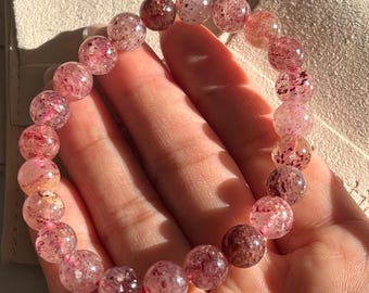 Strawberry Quartz Crystal Bracelet for Self Love and Wellness, Spiritual Gifts for Crystal Lovers with Healing Crystal for Emotional Support