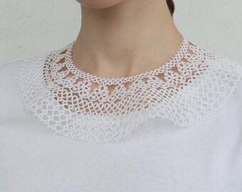 White Cotton Tatting Lace Collar – Handmade Ruffled Neck Accessory