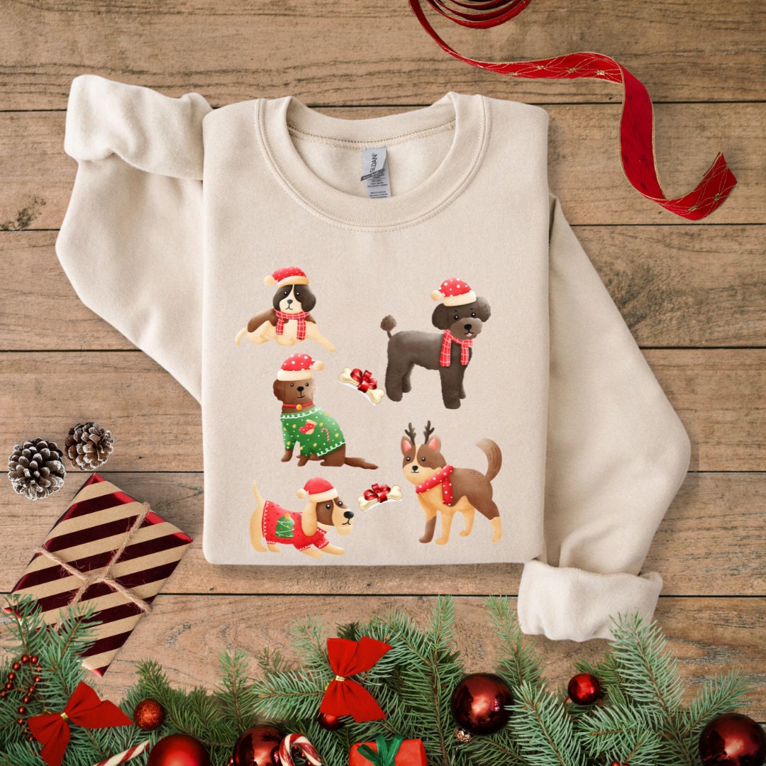 Crazy Dog T-Shirts Crew Neck Sweatshirt Feliz Navi Dogs Funny Holiday Christmas Ugly Sweater Animal Lover