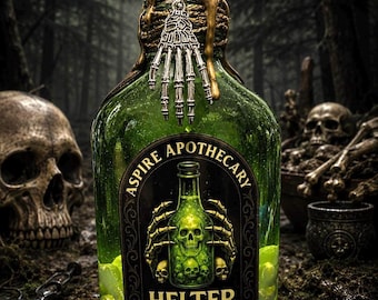Helter Skelter Skeleton Potion Bottle | Handcrafted Glow Collectible | Gothic Halloween | Apothecary Display
