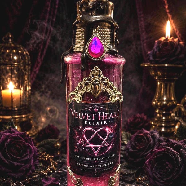 Velvet Heart Elixir Potion Bottle | Gothic Fantasy Apothecary Display