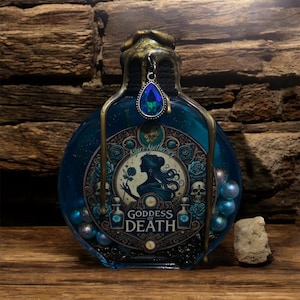 Goddess of Death Potion Mystic Blue to Copper Elixir with Pearls & Gold Accents Handmade Fantasy Decor