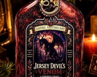 Veneno del Diablo de Jersey / Botella de poción críptida / Decoración gótica artesanal / Objeto de colección de fantasía / Regalo del Diablo de Nueva Jersey
