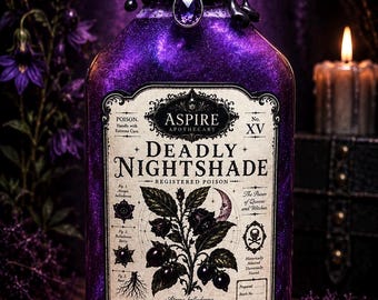 Fantasy Apothecary Bottle | Deadly Nightshade | Gothic Collectible Decor | Decorative Prop