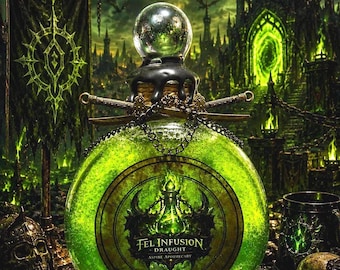 Fel Infusion Draught | Dark Fantasy Potion Bottle | MMORPG Collectible | Gamer Decor | Apothecary Display