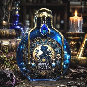 Goddess of Death Potion Bottle | Gothic Fantasy Collectible | Color-Changing Elixir | Mythology Decor | Apothecary Display